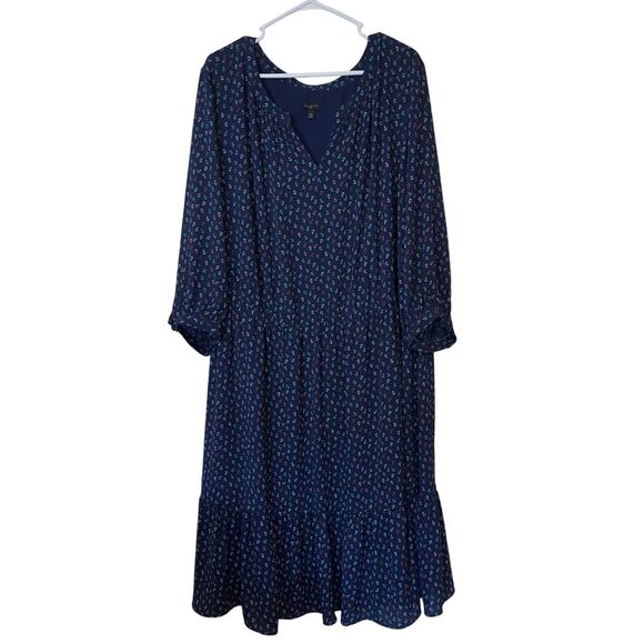 Talbots Dresses & Skirts - Talbots Mutlicolor Anchor Print Flounce Hem Split Neck Dress Size 24W Nautical